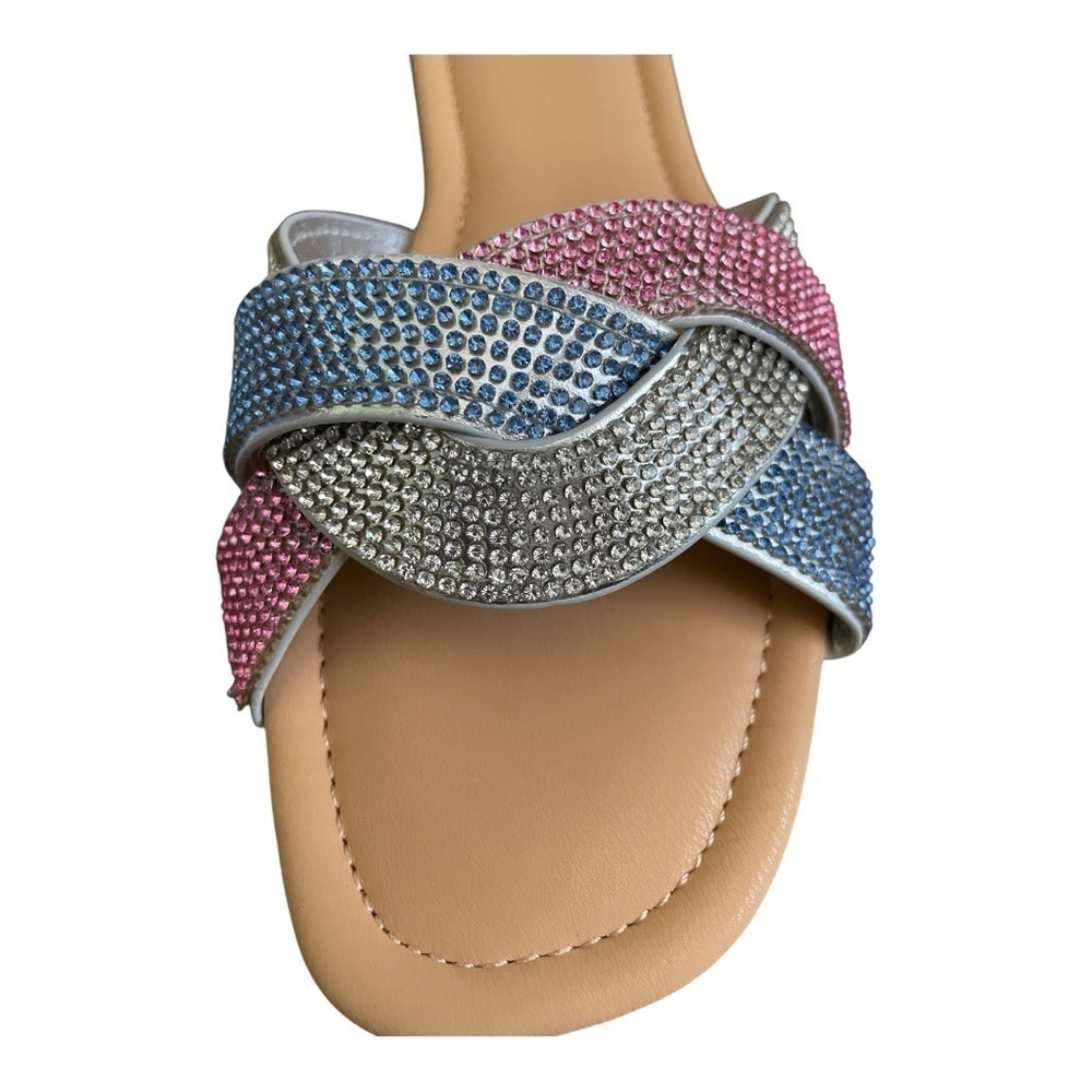 Qupid Sandals, Size 8, Pink/Blue Rhinestones, Slip-On, New with Tags.
